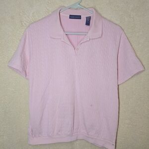 Karen Scott Vintage Polo Shirt Pink Cableknit Size L Short Sleeve